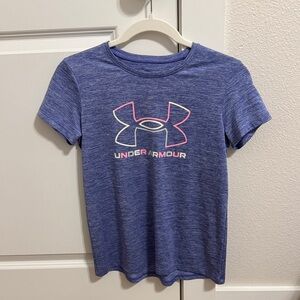 Under Armour Kids Heathered Blue Tee with Pink Logo